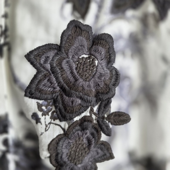 Anthropologie Floral Toile Button Down Mini Dress Blue Black Long Sleeve Size 10 - Picture 5 of 13